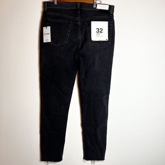 Re/Done 70s Stove Pipe High Rise Jeans Black Ankle Raw Hem NWT Sz 32 / 14 - Picture 4 of 16